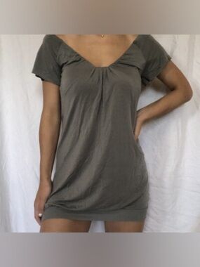 Aritzia Wilfred Audry Lyocell Blend Ruched Front Banded Hem Tunic Dress - Black